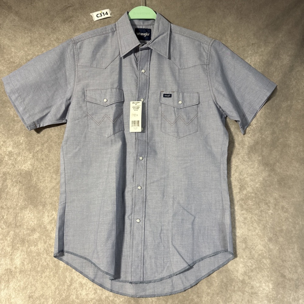 Wrangler Light Blue Chamber Pearl Snap Western Shirt Men's Medium Cowboy NWT
